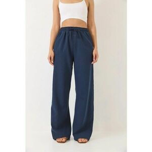 Pantaloni dama - largi cu croiala relaxata - snur - albastru - bumbac imagine