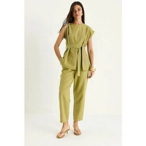 Set doua piese - tunica scurta si pantaloni din bumbac texturat - verde imagine