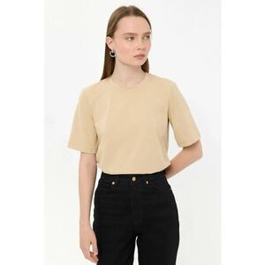 Tricou Basic - maneca scurta - guler rotund - bej - bumbac imagine