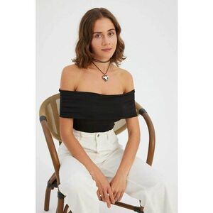 Top scurt - bodycon cu umeri goi - negru - jerseu imagine