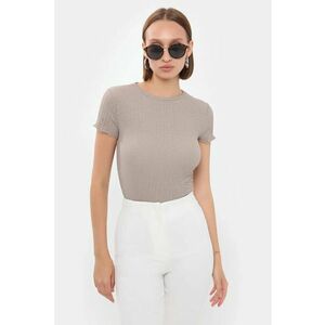 Top - top tesut - maneca scurta - guler rotund - bej - poliester imagine