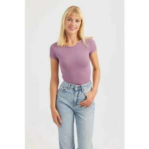 Top scurt dama - guler rotund - spate incrucisat - violet - textil imagine