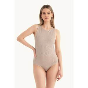Body fara maneci - decolteu rotund - decorat cu pietre - bej - jerseu imagine