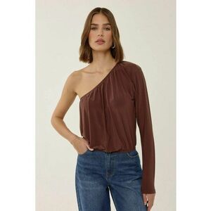 Bluza dama - asimetrica - cu guler incretit - maro - poliester imagine