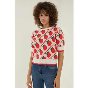 Pulover dama - tricotat cu maneca scurta - model unic - rosu - acril imagine