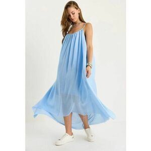 Rochie midi - HiCCUP LUCCI - guler rotund - albastru - bumbac imagine