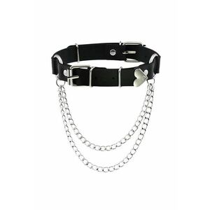 Colier Choker - negru - piele ecologica - cu lanturi - Nikie C3 - imagine