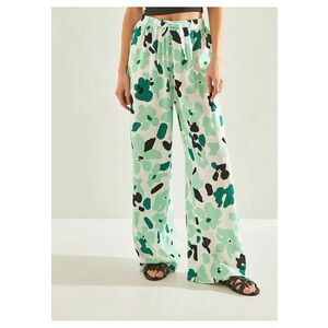 Pantaloni dama - largi cu imprimeu abstract - verde - viscoza imagine