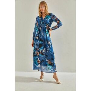 Rochie maxi dama - HiCCUP - decolteu in V - imprimeu floral - tul - albastru imagine
