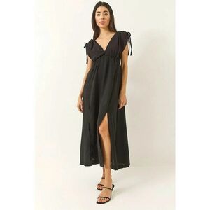 Rochie maxi dama - HiCCUP - poplin - decolteu in V - negru imagine