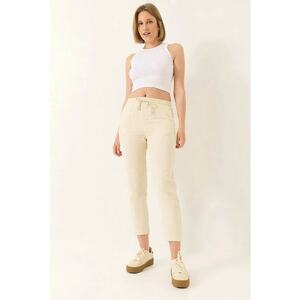 Pantaloni dama cu buzunare - crem - bumbac imagine