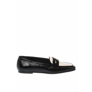 Pantofi loafer din piele cu aspect granulat si varf patrat - Negru imagine