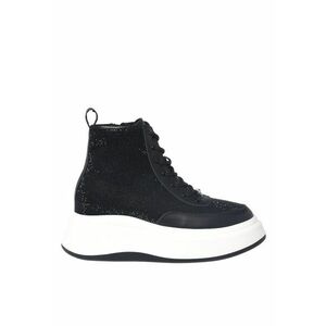 Pantofi sport din piele si piele intoarsa cu strasuri - Negru imagine