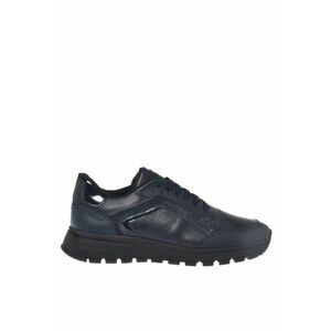 Pantofi sport din piele cu segmente din piele intoarsa - Albastru imagine