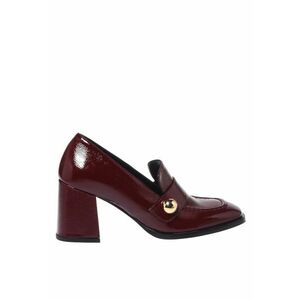 Pantofi loafer din piele cu varf patrat si toc - Visiniu imagine