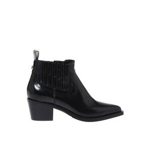 Botine cowboy de piele cu toc inalt - Negru imagine