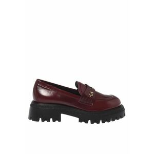 Pantofi loafer de piele cu toc masiv - Visiniu imagine
