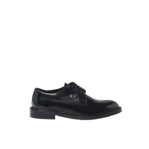 Pantofi de piele cu monograma metalica - Negru imagine