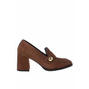 Pantofi loafer din piele intoarsa cu varf patrat si toc - Maro imagine
