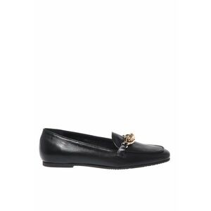 Pantofi loafer din piele cu detaliu din lant si varf patrat - Negru imagine