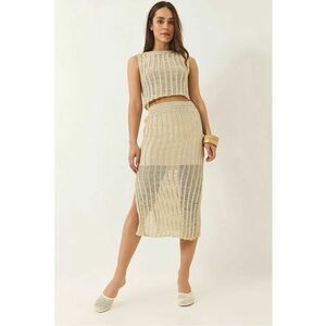 Set doua piese - tricot texturat - crapatura - bej - imagine