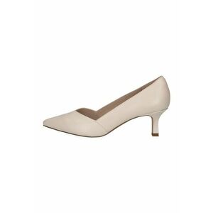 Pantofi de piele cu varf ascutit si toc kitten - Crem imagine