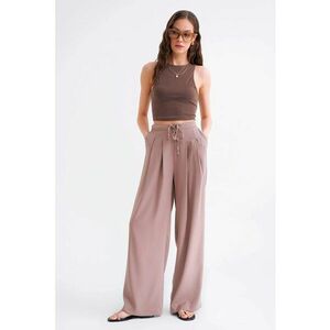 Pantaloni dama - tip palazzo - talie inalta - maro - textil imagine