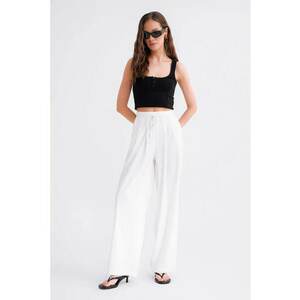 Pantaloni dama - tip palazzo - talie inalta - alb - textil imagine
