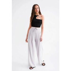 Pantaloni dama - tip palazzo - talie inalta - gri - textil imagine