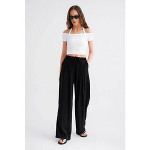 Pantaloni dama - tip palazzo - talie inalta - negru - textil imagine