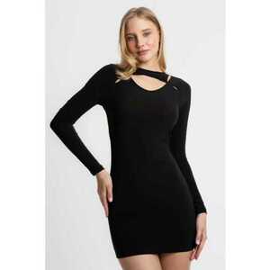 Rochie mini - cu guler rotund - decupata - neagra - jerseu imagine