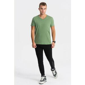 Tricou cu decolteu in V - Verde fistic imagine