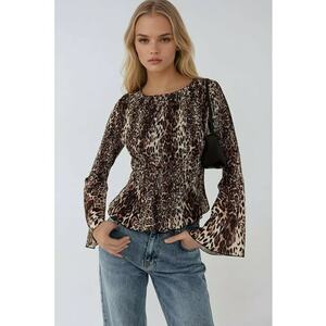 Top dama - animal print - decolteu tip barca - multicolor - poliester imagine