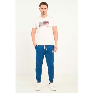 Pantaloni de trening cu snur si logo brodat - Albastru imagine
