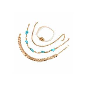 Set 4 bratari - de picior - aurii - cu pietre turquoise si scoica metalica - Birthe C8 - imagine