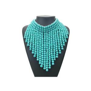 Colier turquoise - masiv - cu margele din lemn - Odile C3 imagine