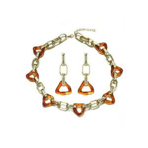 Set colier si cercei - auriu - cu piese maro - Karren C2 - imagine