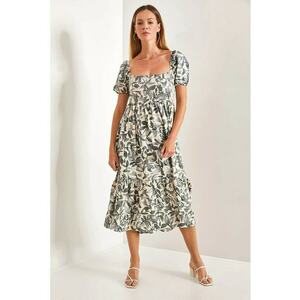 Rochie midi HiCCUP cu imprimeu floral și guler pătrat - Gri imagine
