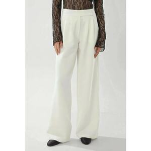 Pantaloni dama - Palazzo - talie inalta - textil - alb - Alb imagine