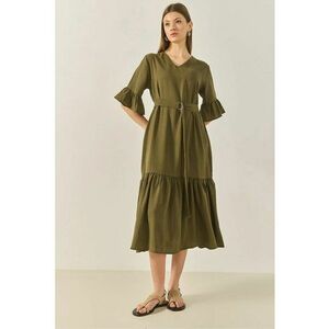 Rochie midi - HiCCUP LUCCI - croiala lejera - decolteu in V - kaki - viscoza imagine