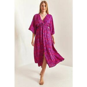 Rochie maxi dama HiCCUP - decolteu in V - viscoza - roz - Roz aprins imagine