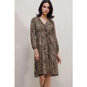 Rochie midi HiCCUP cu imprimeu leopard - Bej Natural imagine