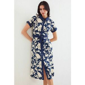 Rochie midi dama HiCCUP - imprimeu floral - viscoza - Albastru marin imagine