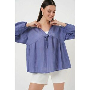 Bluza dama - HiCCUP - BDART - volane - decolteu in V - albastru oxford - textil imagine