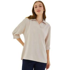 Bluza dama HiCCUP - guler polo - croiala larga - crem - textil imagine