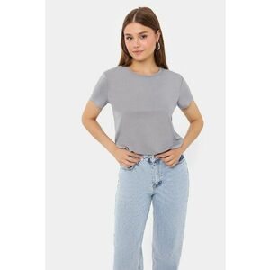 Tricou dama - basic - guler rotund - maneca scurta - gri - bumbac imagine