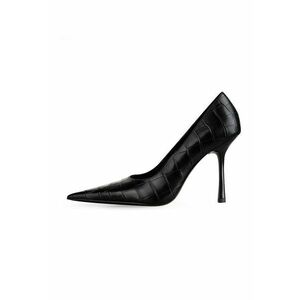 Pantofi stiletto de piele cu varf ascutit - Negru imagine