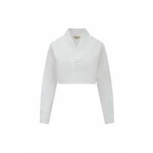 Bluza crop cu maneci lungi si decolteu in V - Alb imagine