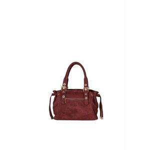 Geanta de piele intoarsa cu fermoar si bareta de umar Elara - Rosu inchis imagine