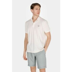 Tricou polo din amestec de in - Bej deschis imagine